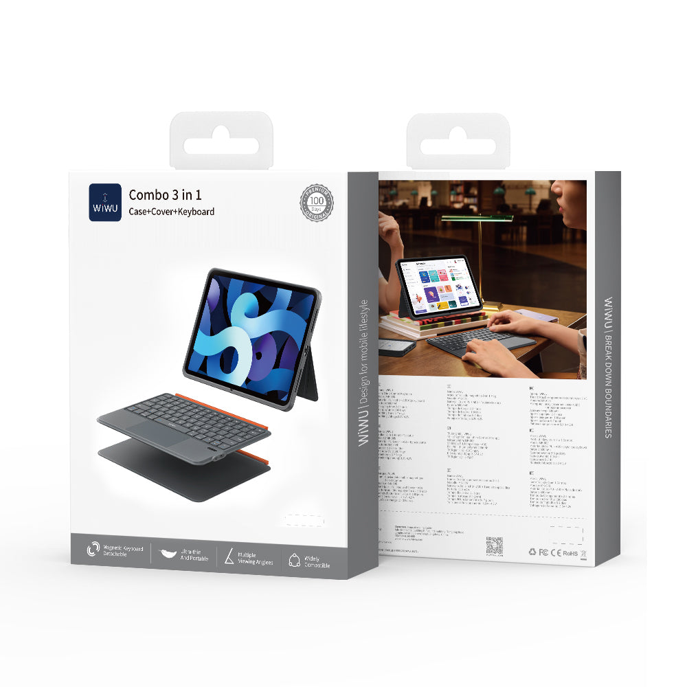 Apple iPad 10.9 2022 (5.Nesil) Wiwu MK-005 Combo 3in1 Kalem Bölmeli Klavyeli Standlı Kılıf