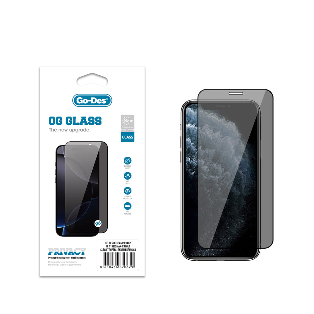 Apple iPhone 11 Pro Max Go Des OG Glass Privacy Antistatik Temperli Cam Ekran Koruyucu
