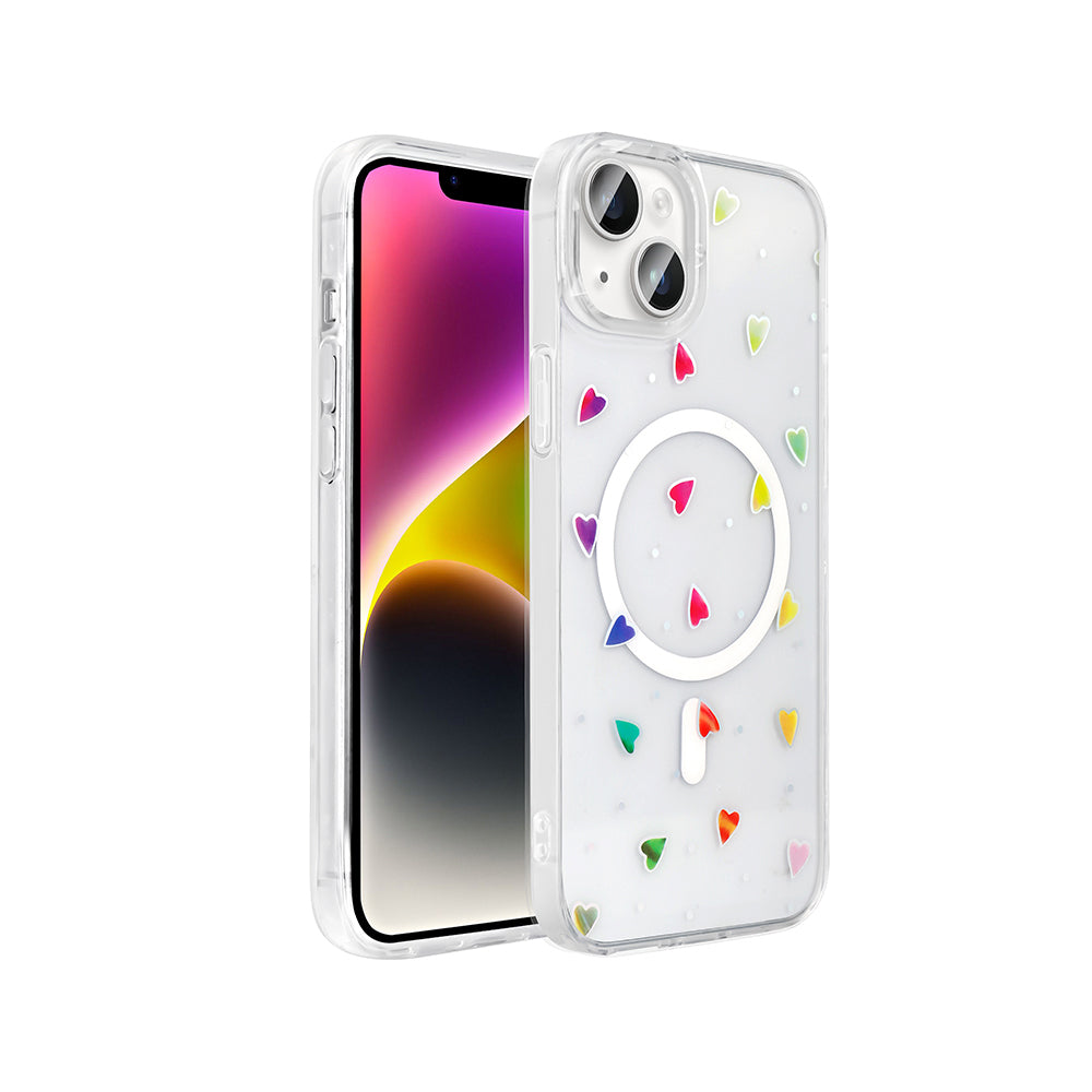 Apple iPhone 13 Kılıf M-Safe Şarj Özellikli Şeffaf Zore Folk Sert Kapak