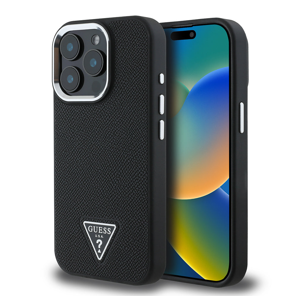 Apple iPhone 13 Pro Max Kılıf Guess Orjinal Lisanslı M-safe Şarj Özellikli Grained Triangle Kapak