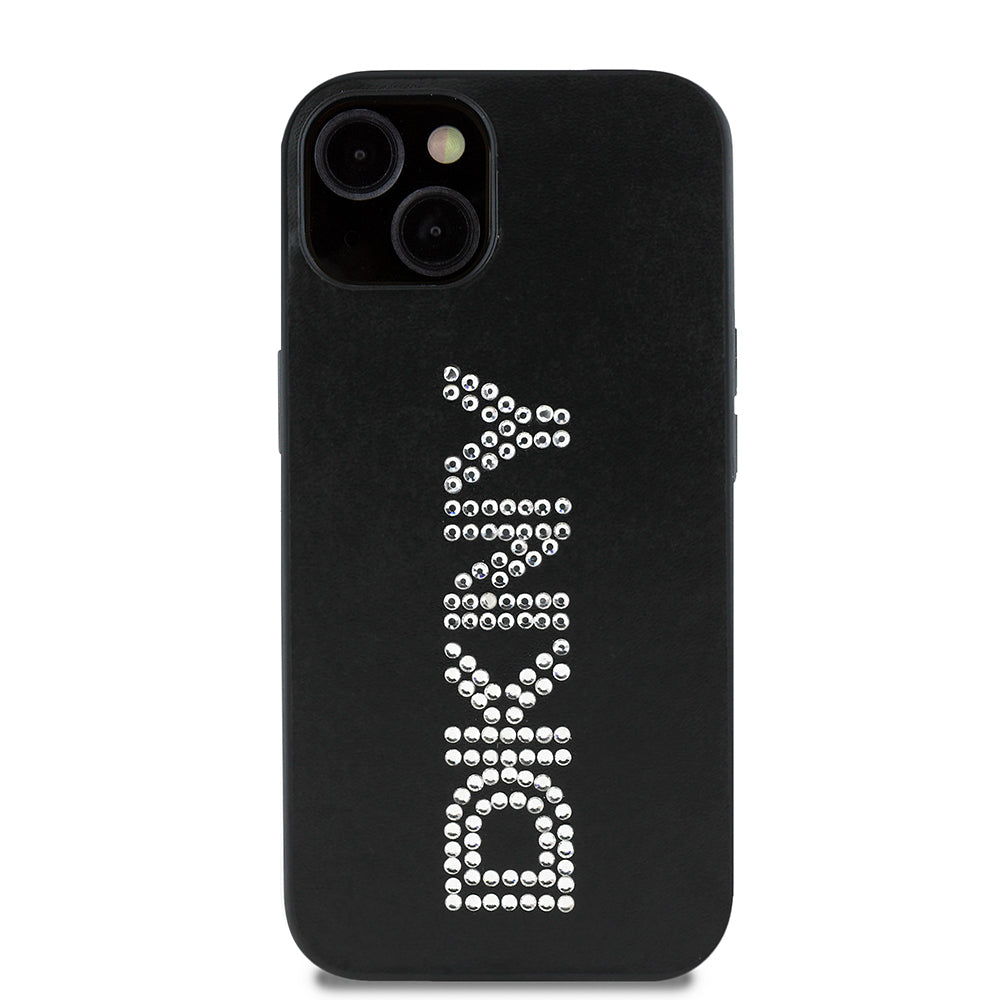Apple iPhone 14 Kılıf DKNY Orjinal Lisanslı Taşlı DKNY Yazılı Metalik Rhinestones PU Deri Kapak