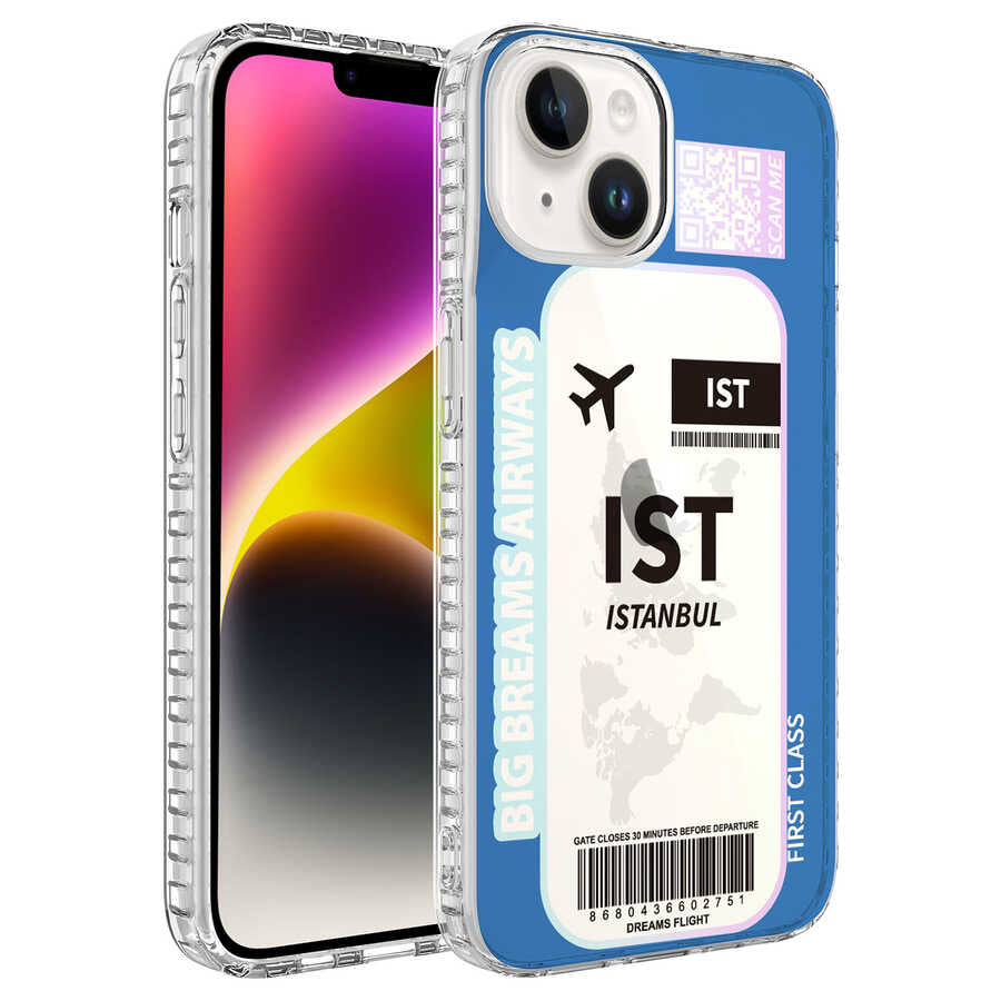 Apple iPhone 14 Plus Kılıf Airbag Kenarlı Renkli Desenli Silikon Zore Elegans Kapak