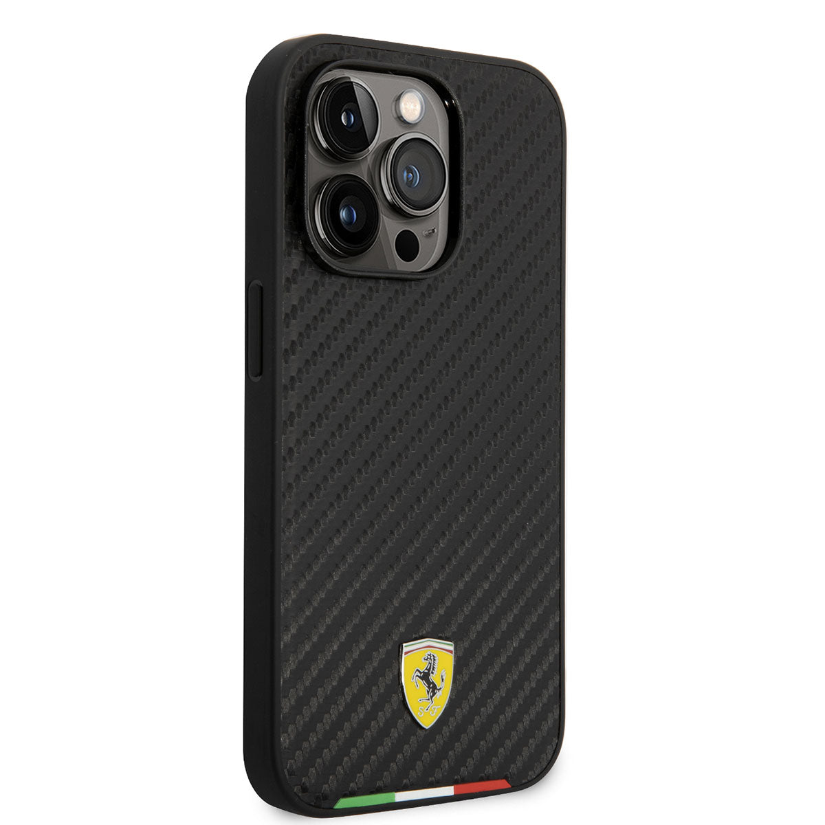 Apple iPhone 14 Pro Kılıf Ferrari M-safe Şarj Özellikli Karbon İtalyan Bayrak Dizayn Kapak