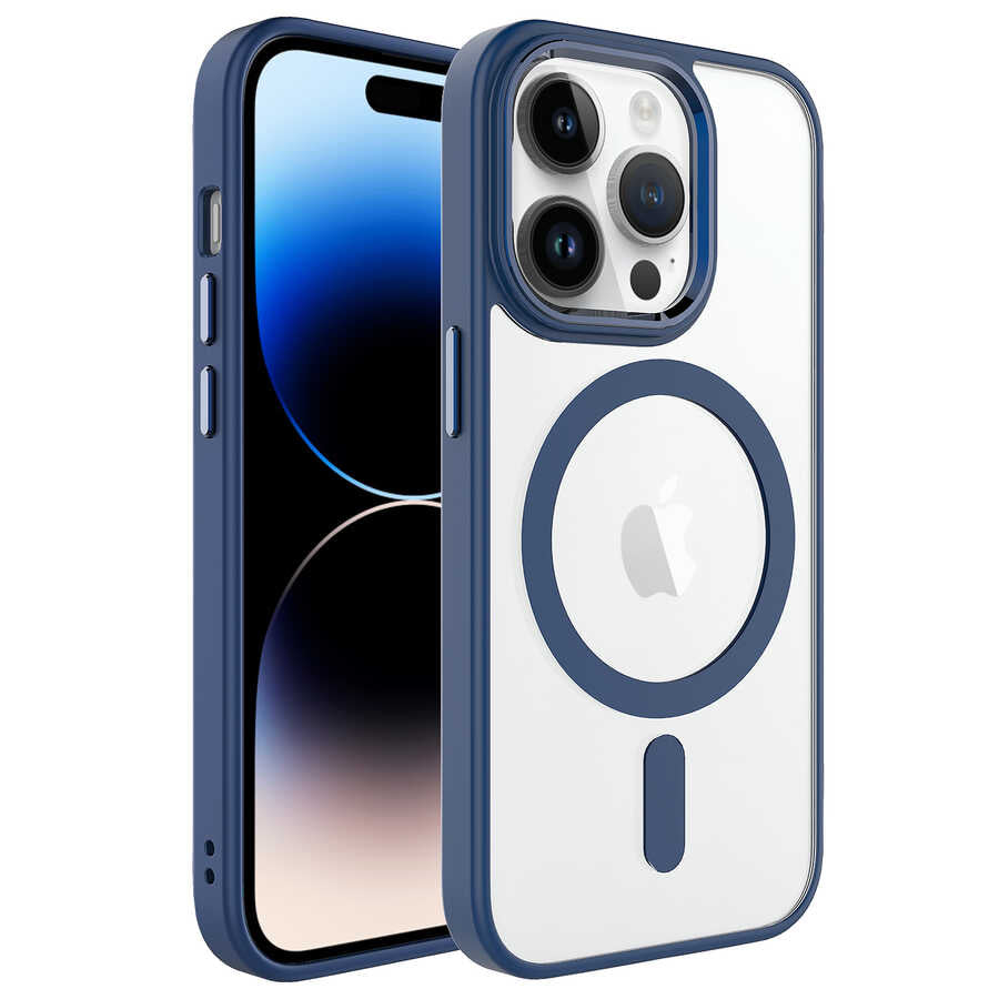 Apple iPhone 14 Pro Kılıf Wireless Şarj Özellikli Zore Krom M-safe Silikon Kapak