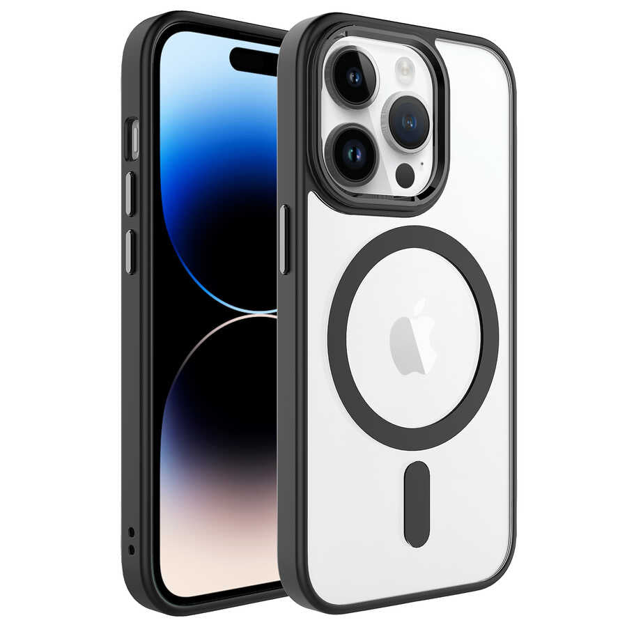 Apple iPhone 14 Pro Kılıf Wireless Şarj Özellikli Zore Krom M-safe Silikon Kapak