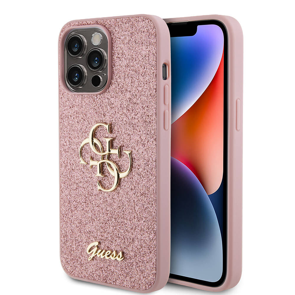 Apple iPhone 14 Pro Max Kılıf Guess Orjinal Lisanslı 4G Büyük Metal Logolu Glitter Kapak