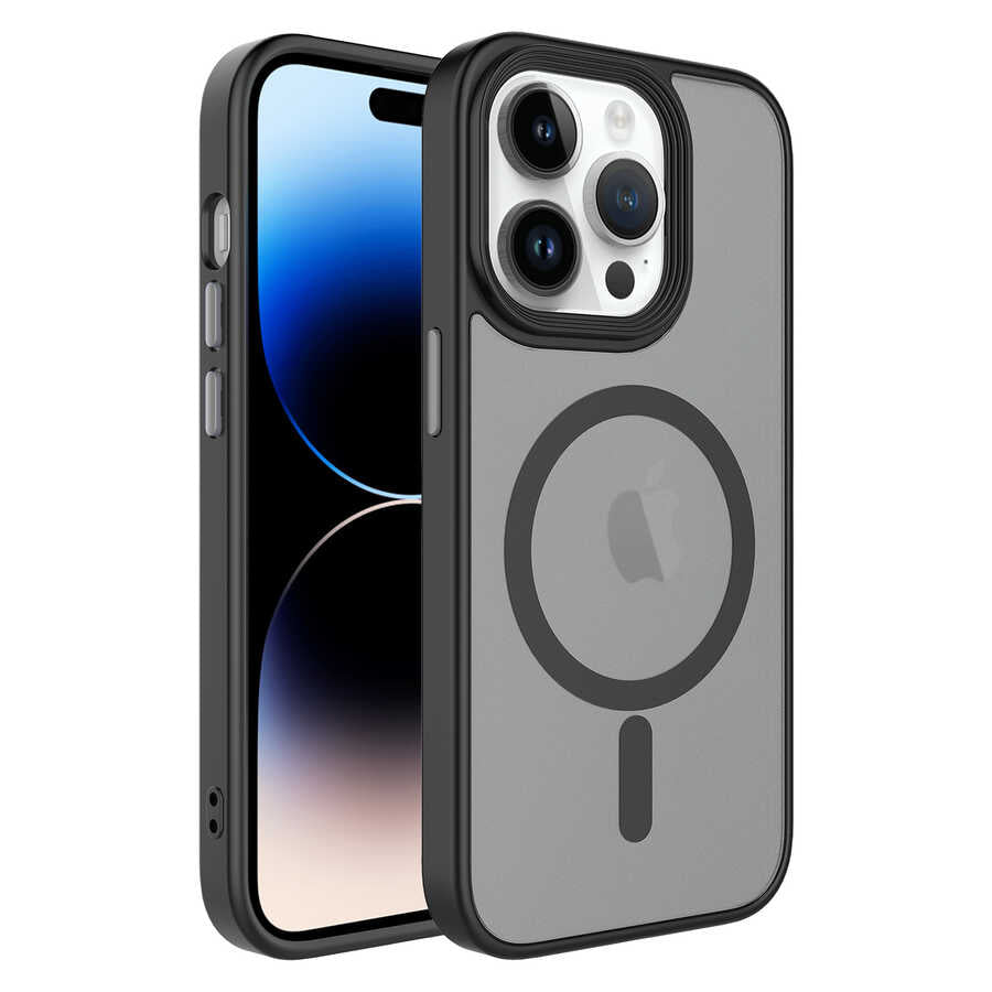 Apple iPhone 14 Pro Max Kılıf Mat Arka Yüzey Wireless Şarj Özellikli Zore Flet M-safe Kapak