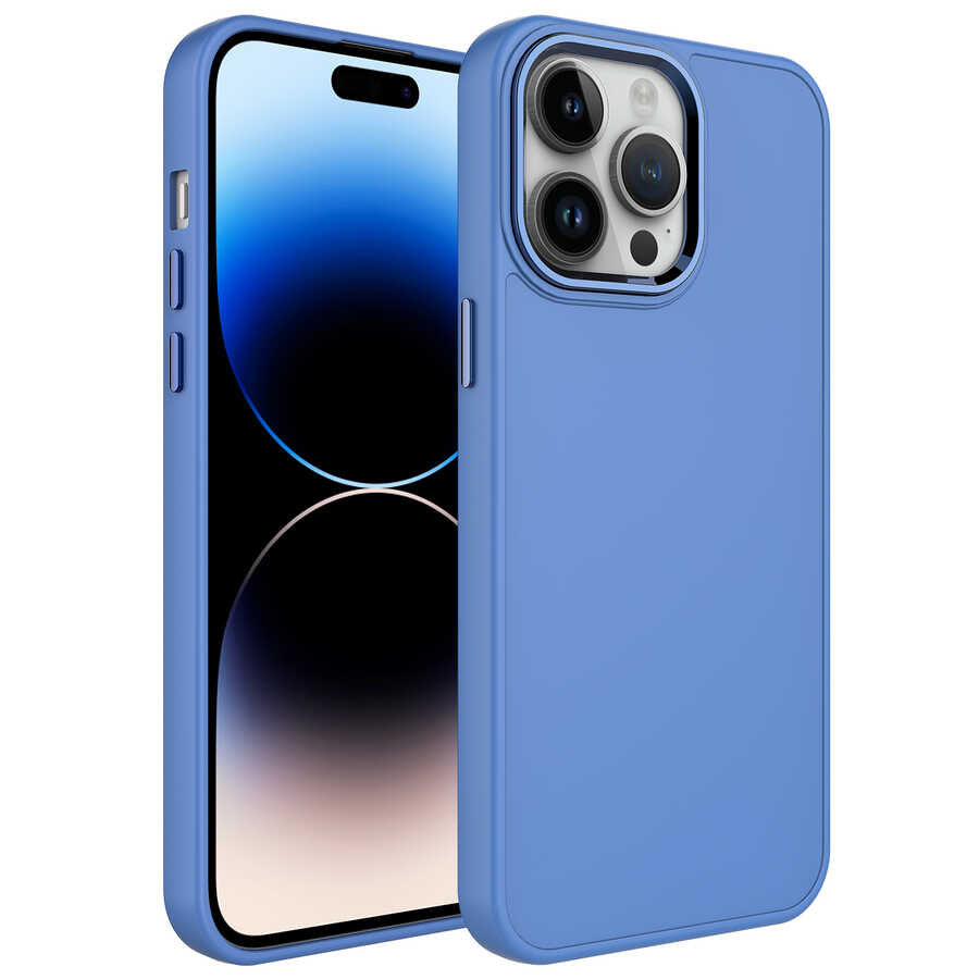Apple iPhone 14 Pro Max Kılıf Metal Çerçeve ve Buton Tasarımlı Silikon Zore Luna Kapak