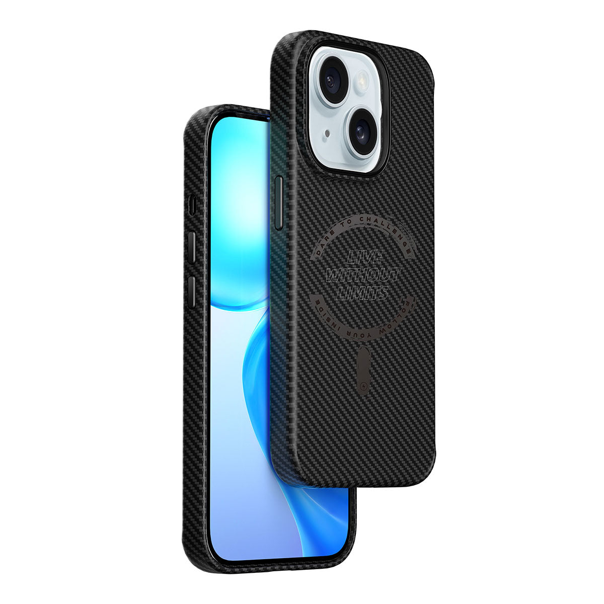 Apple iPhone 15 Kılıf Wiwu LCC-107 Karbon Fiber M-safe Şarj Özellikli Kamera Korumalı Kabon Kapak