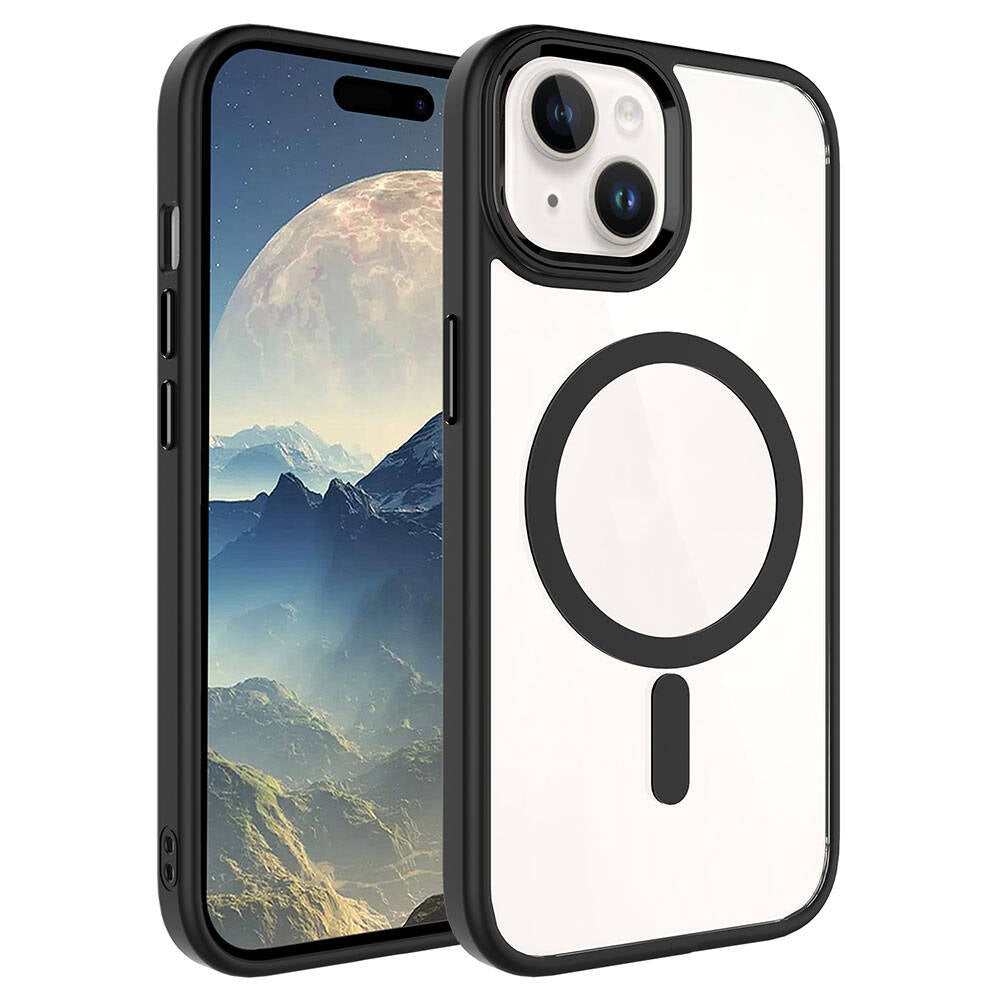 Apple iPhone 15 Plus Kılıf Wireless Şarj Özellikli Zore Krom M-safe Silikon Kapak