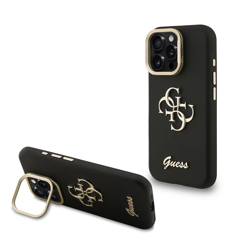 Apple iPhone 15 Pro Kılıf Guess Orjinal Lisanslı Grained Yazı Logolu Kamera Standlı Kapak