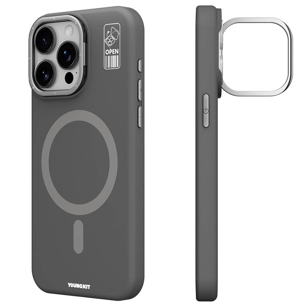 Apple iPhone 15 Pro Kılıf M-safe Şarj Özellikli Kamera Standlı Youngkit Bitty Cream Kapak