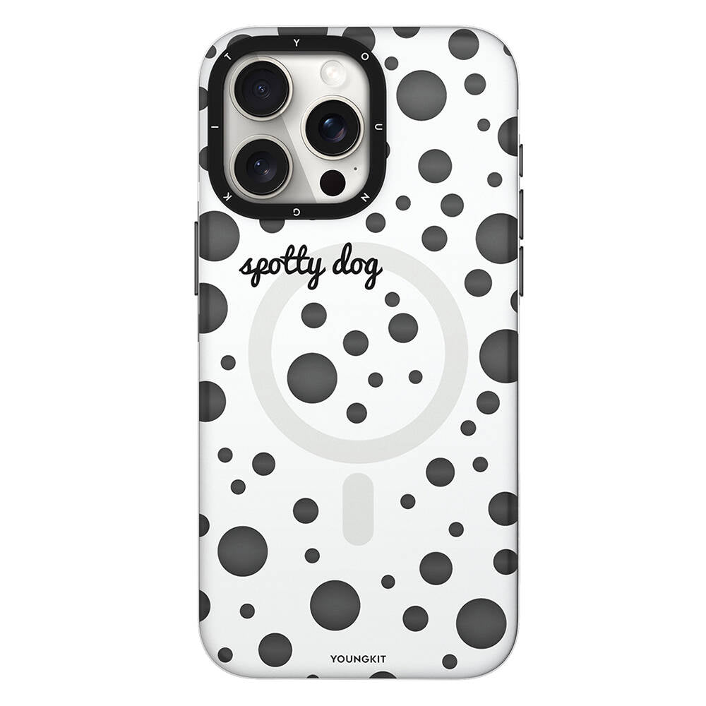 Apple iPhone 15 Pro Kılıf M-safe Şarj Özellikli Polka Dot Desenli Youngkit Spots Serisi Kapak