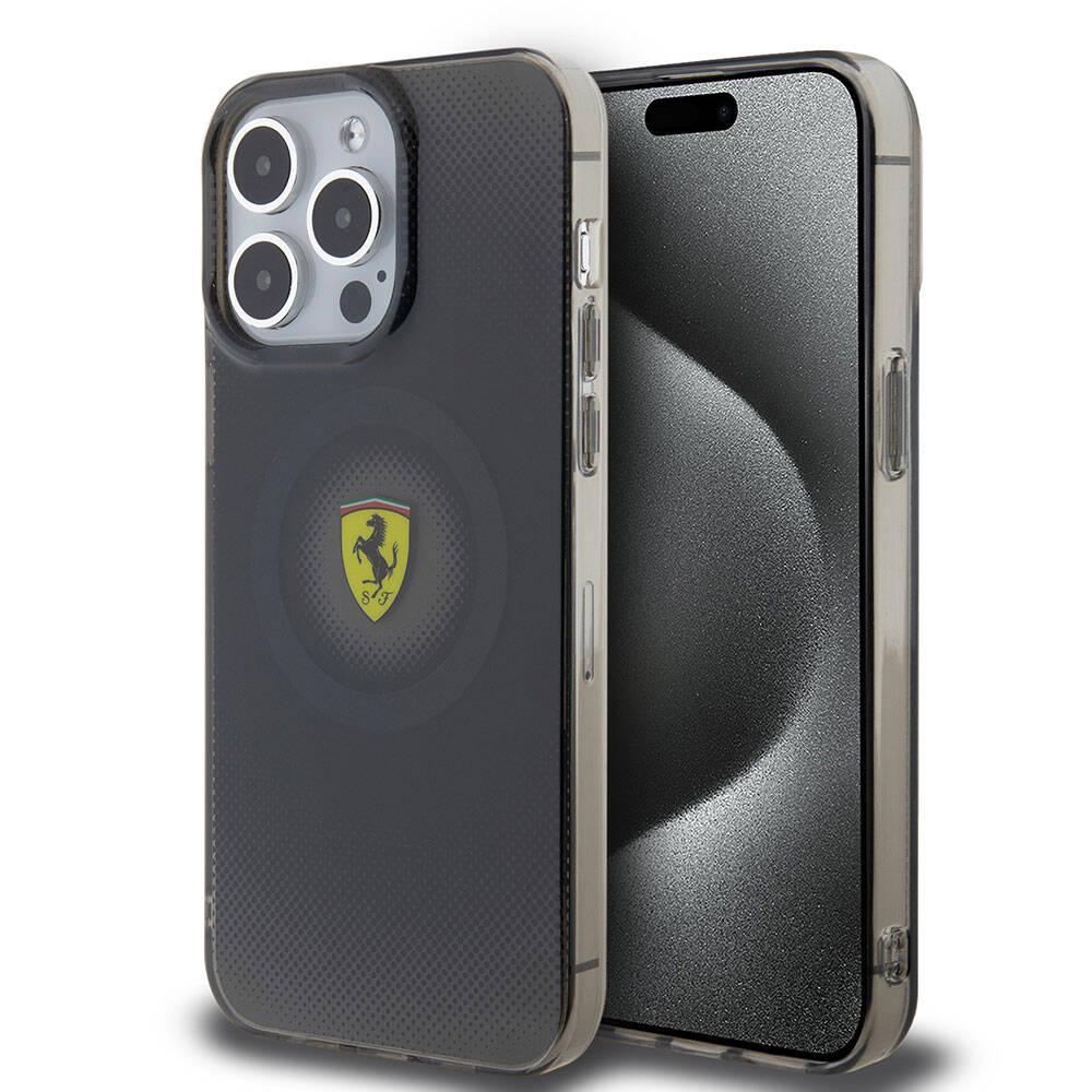 Apple iPhone 15 Pro Max Kılıf Ferrari Orjinal Lisanslı M-safe Şarj Özellikli Parçalanan Noktalar Desenli Kapak