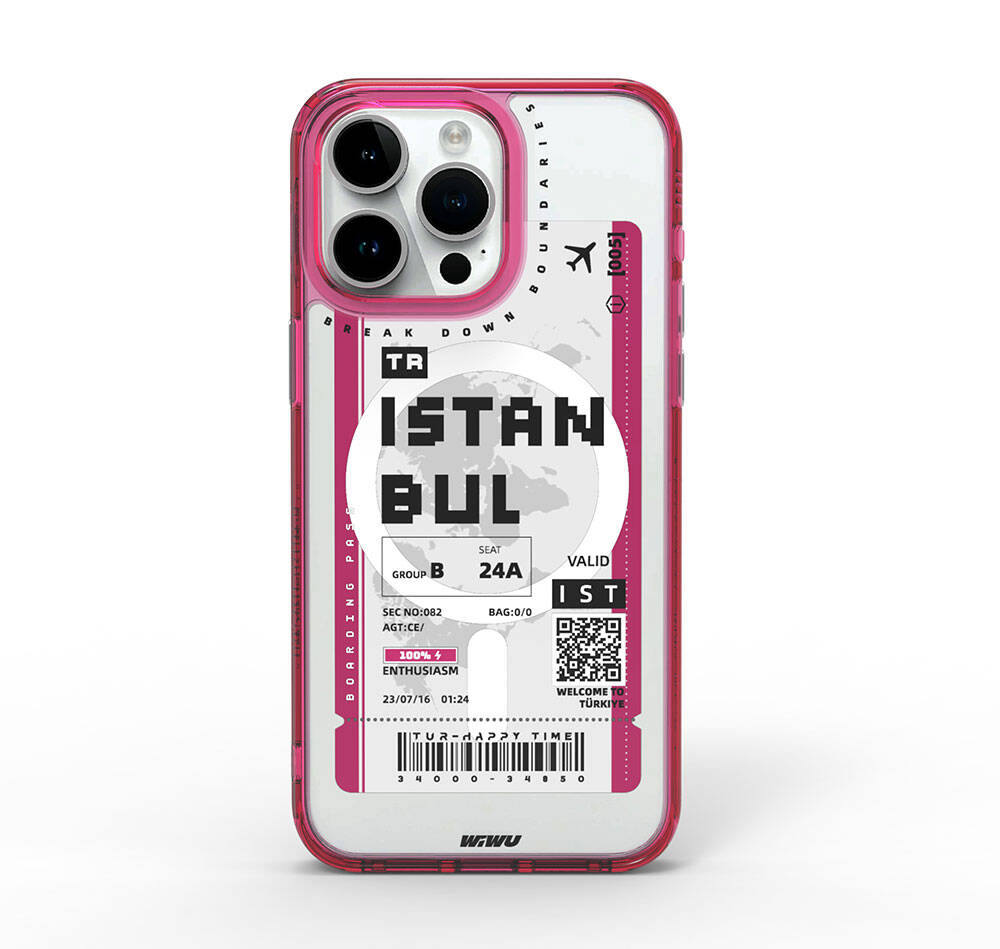 Apple iPhone 15 Pro Max Kılıf M-safe Şarj Özellikli Bilet Desenli Wiwu Turkey B Serisi Kapak