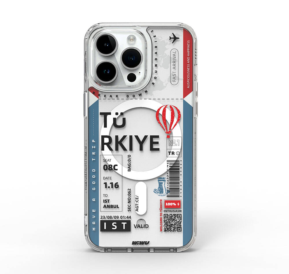 Apple iPhone 15 Pro Max Kılıf M-safe Şarj Özellikli Bilet Desenli Wiwu Turkey B Serisi Kapak