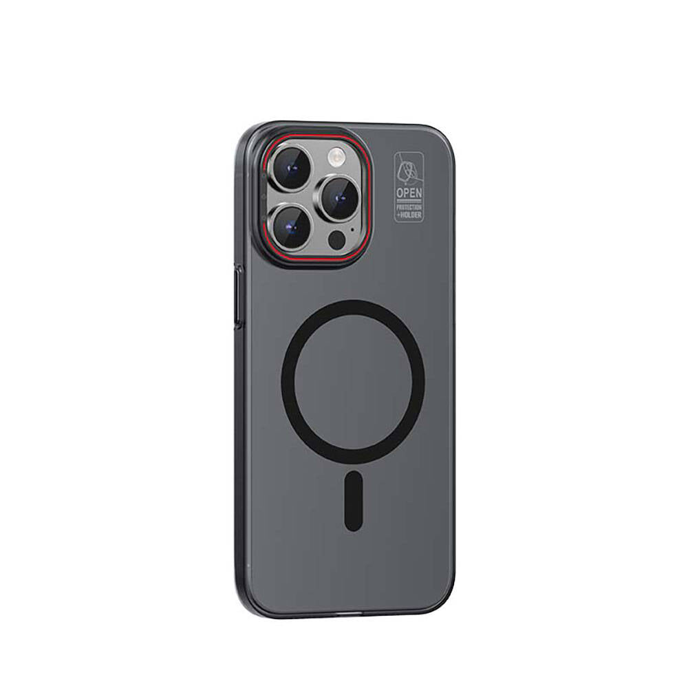 Apple iPhone 15 Pro Max Kılıf M-safe Şarj Özellikli Standlı Metal Kamera Çerçeveli Mat Recci Glaze Serisi Kapak
