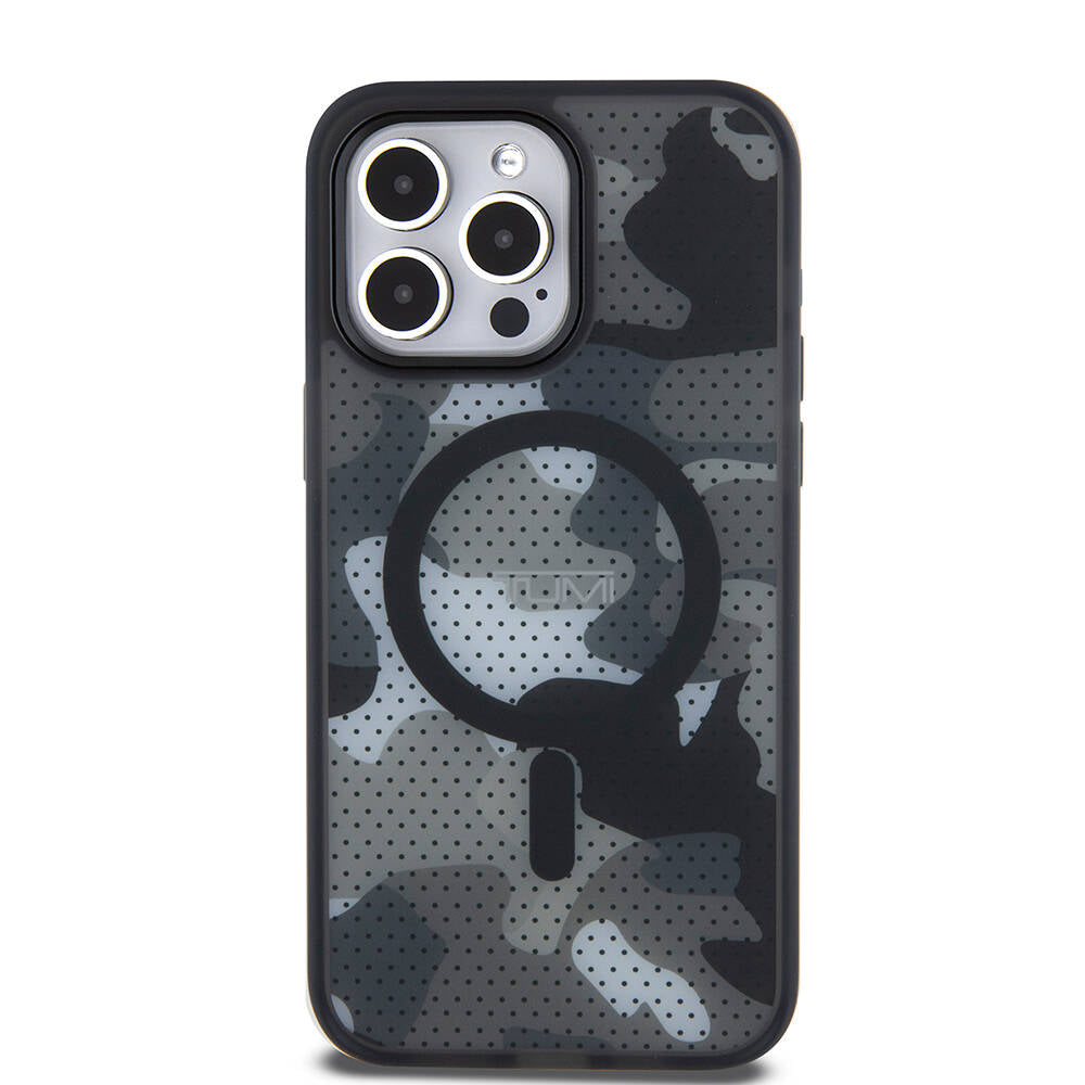 Apple iPhone 15 Pro Max Kılıf TUMI Orjinal Lisanslı M-safe Şarj Özellikli Buzlanmış Saydam Ağ Kamuflajı Desenli Kapak