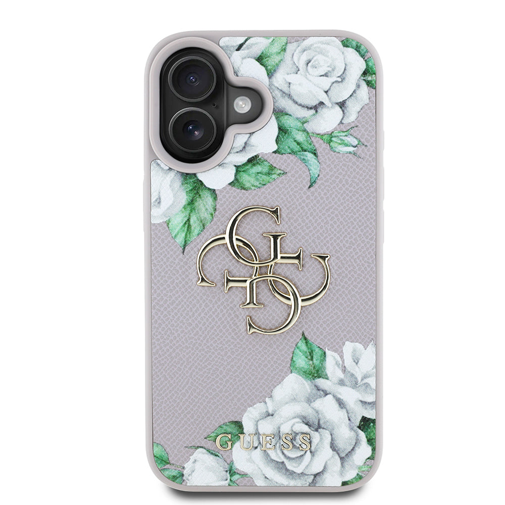 Apple iPhone 16 Kılıf Guess Orjinal Lisanslı Gül Baskılı Büyük Metal Logo Dizaynlı Kapak
