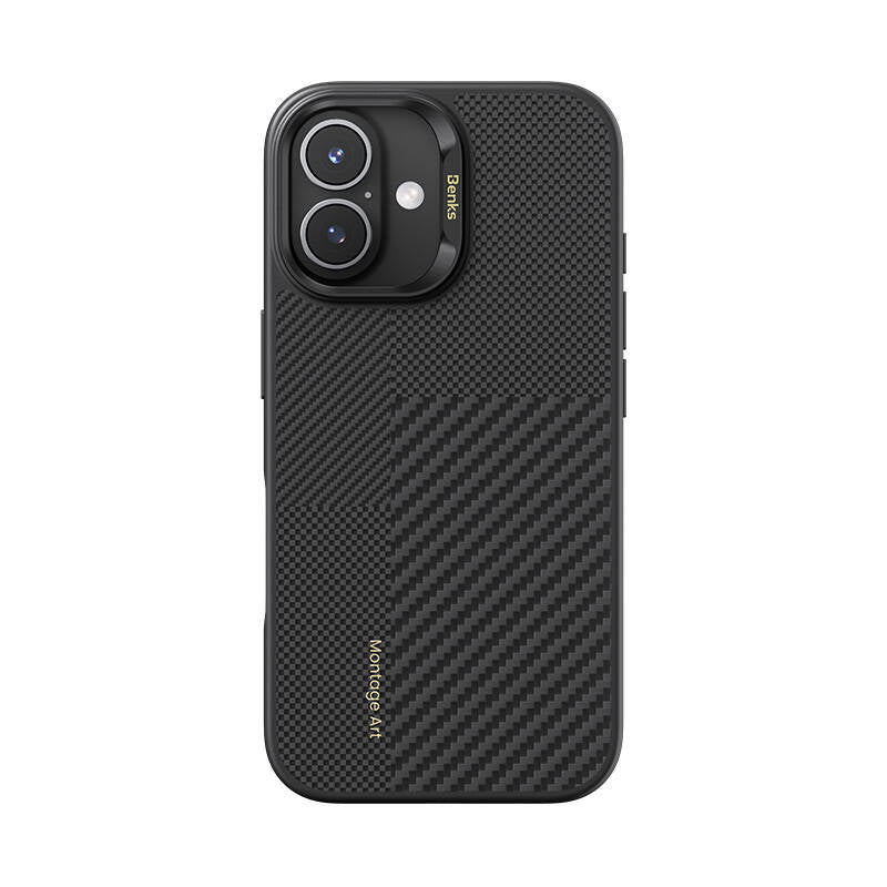 Apple iPhone 16 Kılıf M-safe Şarj Özellikli Karbon Fiber Benks Montage Hybrid ArmorPro Kevlar Kapak