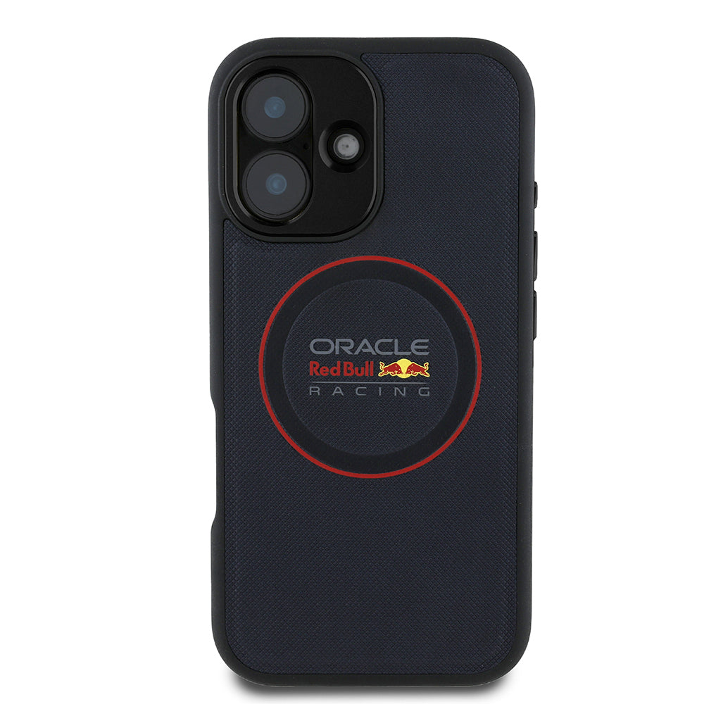 Apple iPhone 16 Kılıf Redbull Orjinal Lisanslı M-safe Şarj Özellikli Kırmızı Halka ve Logo Kabartmalı PU Deri Kapak