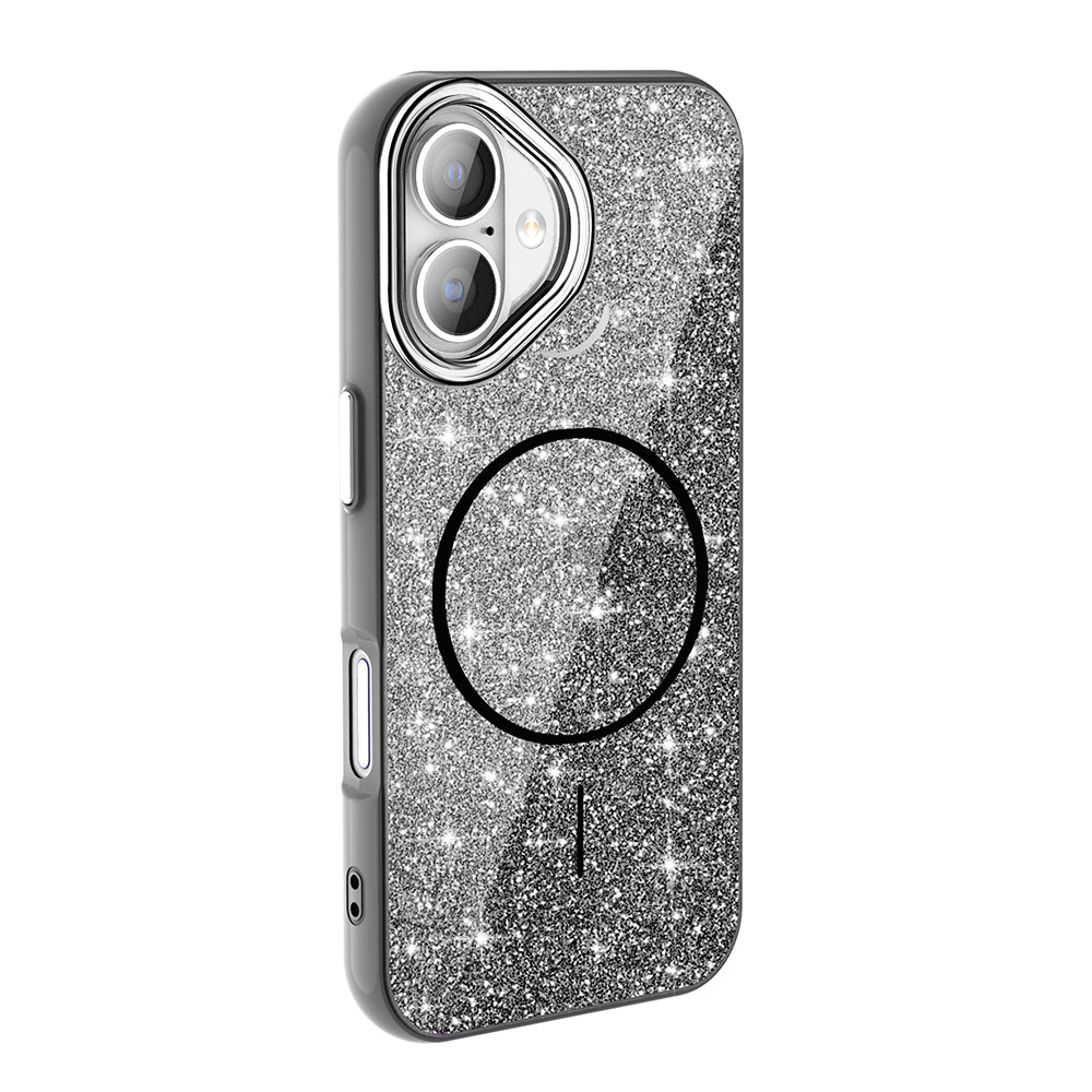 Apple iPhone 16 Plus Kılıf M-safe Şarj Özellikli Parlayan Simli Zore Okso Kapak