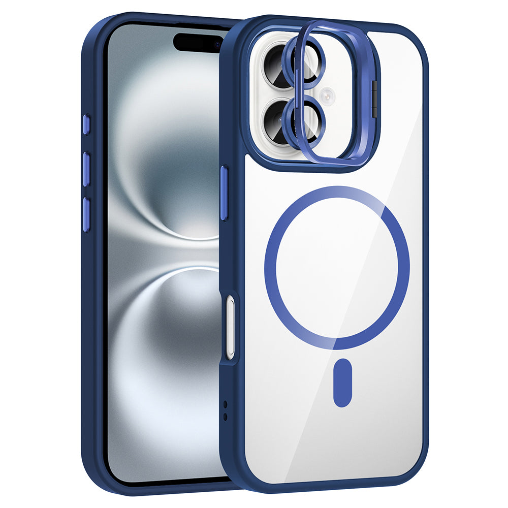 Apple iPhone 16 Plus Kılıf Standlı ve Kamera Lens Hediyeli M-Safe Şarj Özellikli Zore Etro Kapak