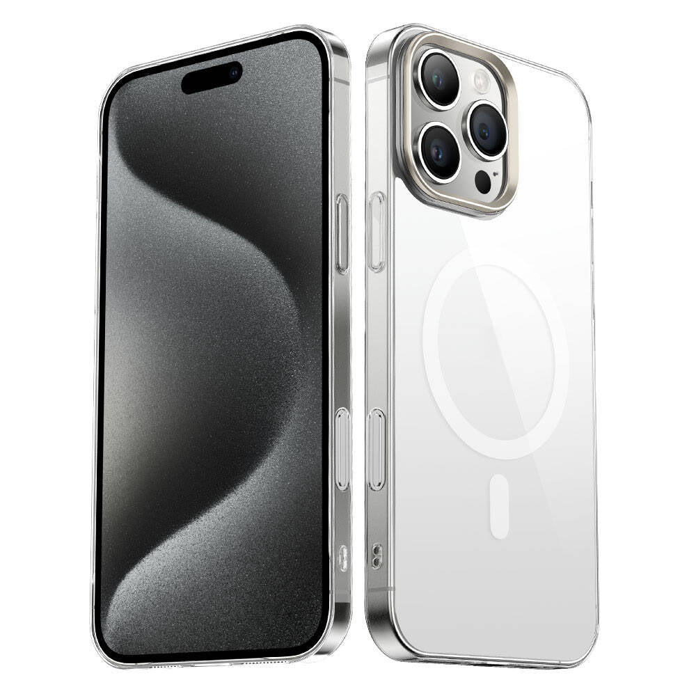 Apple iPhone 16 Pro Kılıf M-safe Şarj Özellikli Şeffaf Cam Arka Yüzey Zore G-Glass Kapak