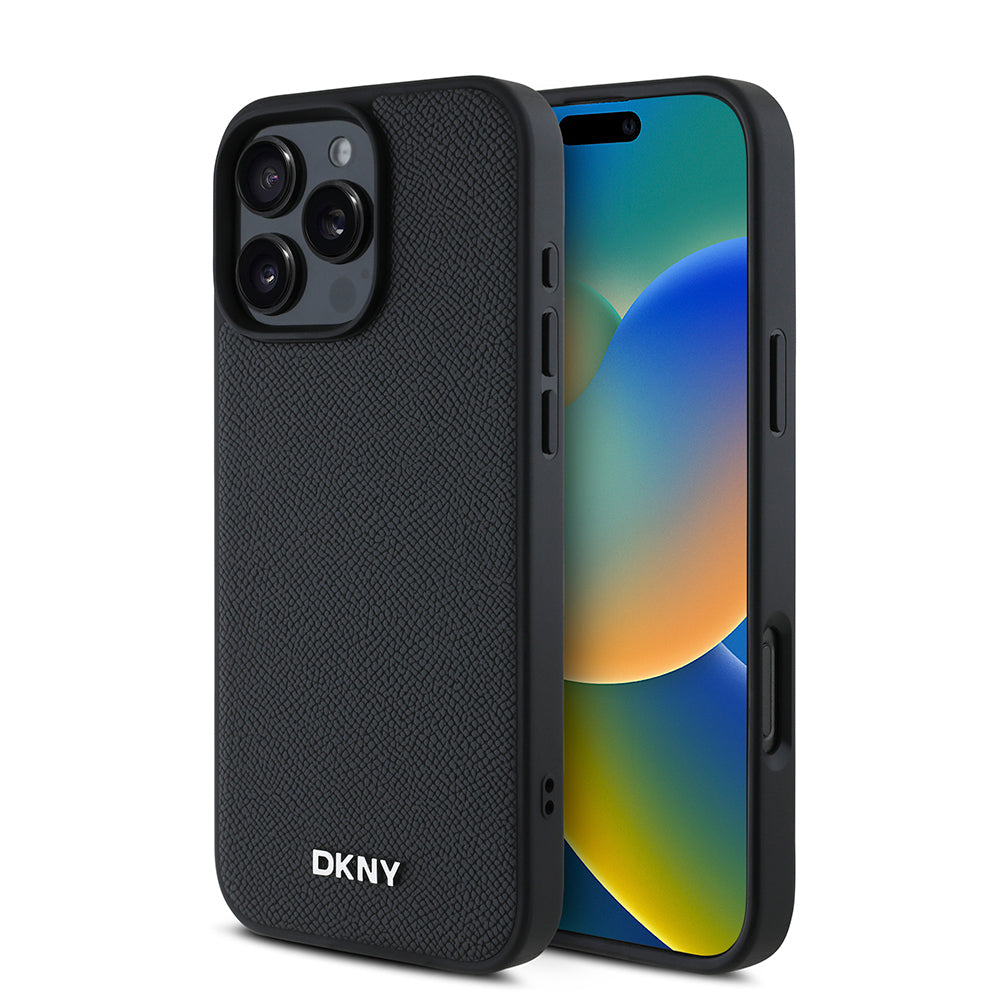 Apple iPhone 16 Pro Max Kılıf DKNY Orjinal Lisanslı M-safe Şarj Özellikli Metal Logolu PU Deri Grained Kapak