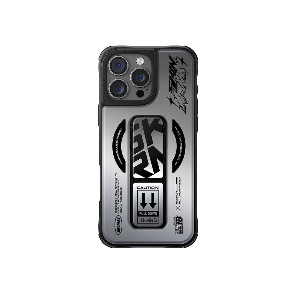 Apple iPhone 16 Pro Max Kılıf M-safe Şarj Özellikli Holografik Tasarımlı Standlı Deri Görünümlü Skinarma Kira Kobai Kapak