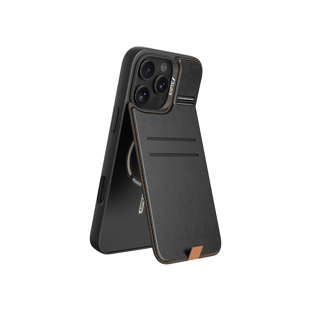 Apple iPhone 16 Pro Max Kılıf M-safe Şarj Özellikli Raptic Slim Wallet Serisi Deri Görünümlü Kartlıklı Standlı Kapak