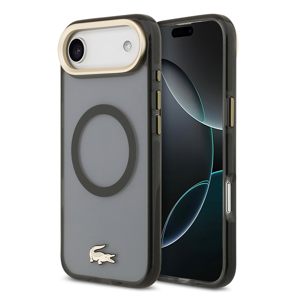 Apple iPhone 17 Air Kılıf Lacoste Orjinal Lisanslı M-safe Şarj Özellikli Gold Timsah Logolu Buzlu Kapak