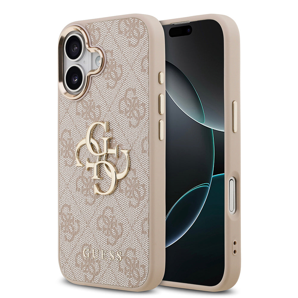 Apple iPhone 17 Kılıf Guess Orjinal Lisanslı Gold Metal Kamera Çerçeveli 4G Desenli Metal Büyük 4G ve Yazı Logolu Kapak