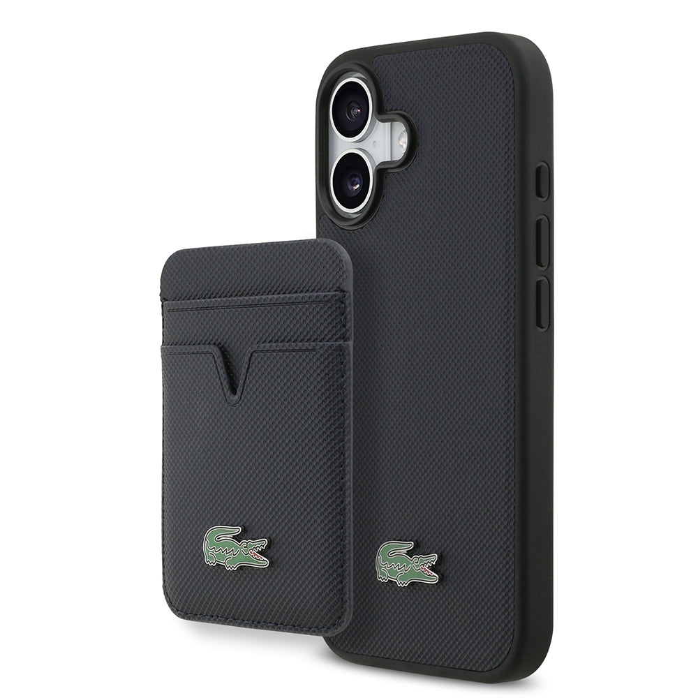 Apple iPhone 17 Kılıf Lacoste Orjinal Lisanslı M-safe Şarj Özellikli PU Pike Desenli Metal Logolu Kartlıklı Kapak