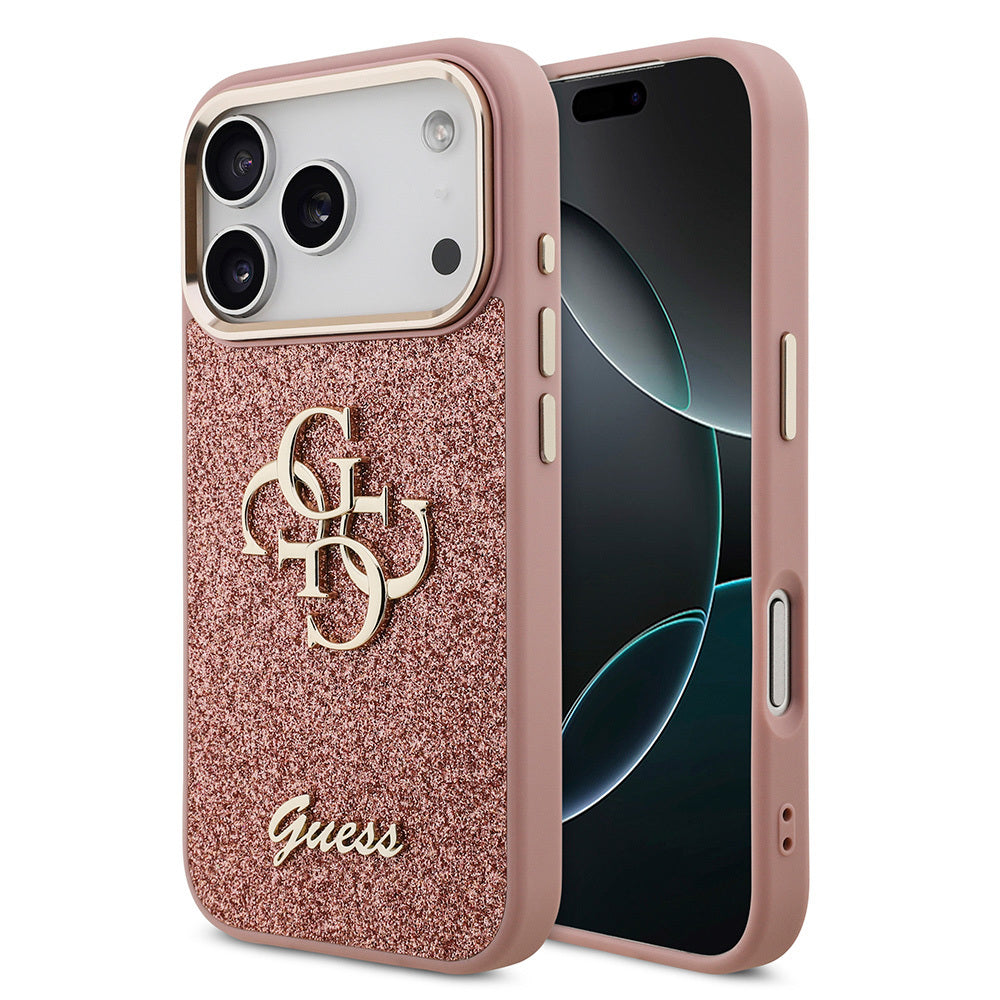 Apple iPhone 17 Pro Kılıf Guess Orjinal Lisanslı 4G Büyük Metal Kamera Çerçeveli ve Logolu Glitter Kapak