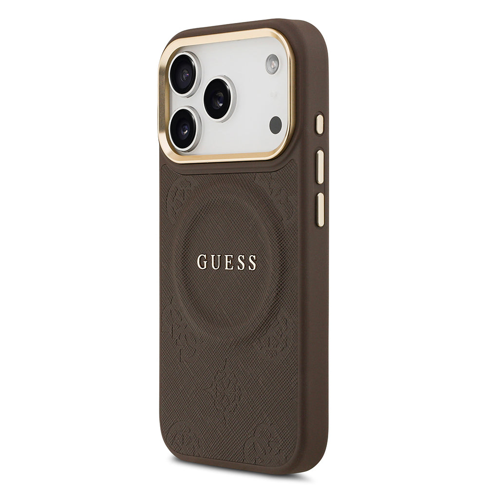 Apple iPhone 17 Pro Kılıf Guess Orjinal Lisanslı M-safe Şarj Özellikli Sıcak Baskılı Yazı Logolu PU Deri Peony Kapak