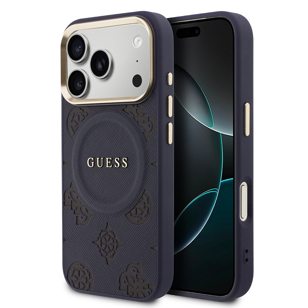 Apple iPhone 17 Pro Kılıf Guess Orjinal Lisanslı M-safe Şarj Özellikli Sıcak Baskılı Yazı Logolu PU Deri Peony Kapak