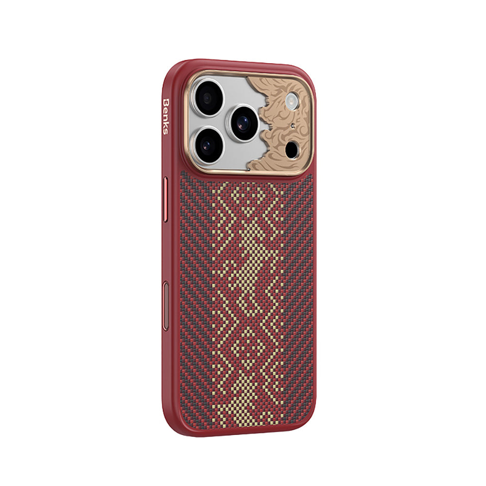 Apple iPhone 17 Pro Kılıf M-safe Şarj Özellikli Karbon Fiber Tasarımlı Benks Knight ArmorPro Kevlar Kapak