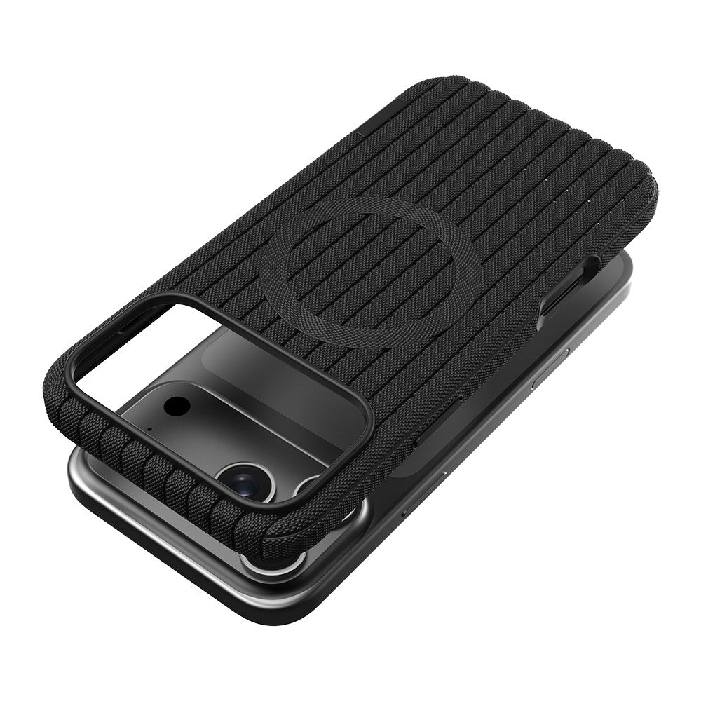 Apple iPhone 17 Pro Max Kılıf M-Safe Şarj Özellikli Çizgi Desenli Kumaş Dokulu Zore Paris Lorin Kapak
