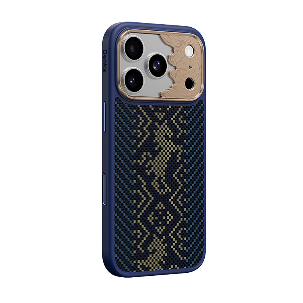 Apple iPhone 17 Pro Max Kılıf M-safe Şarj Özellikli Karbon Fiber Tasarımlı Benks Knight ArmorPro Kevlar Kapak