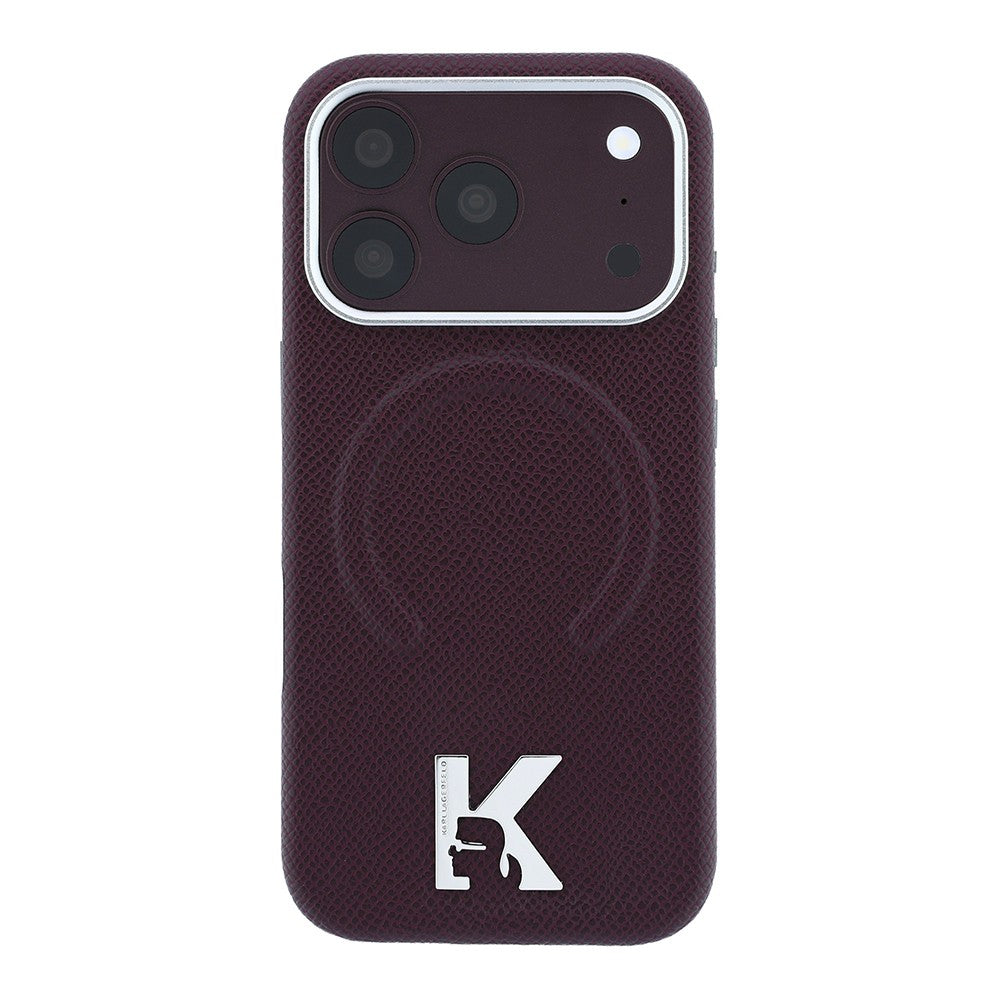 Apple iPhone 18 Pro Kılıf Karl Lagerfeld Orjinal Lisanslı M-safe Şarj Özellikli KHEAD Metal Logolu PU Grained Deri Kapak