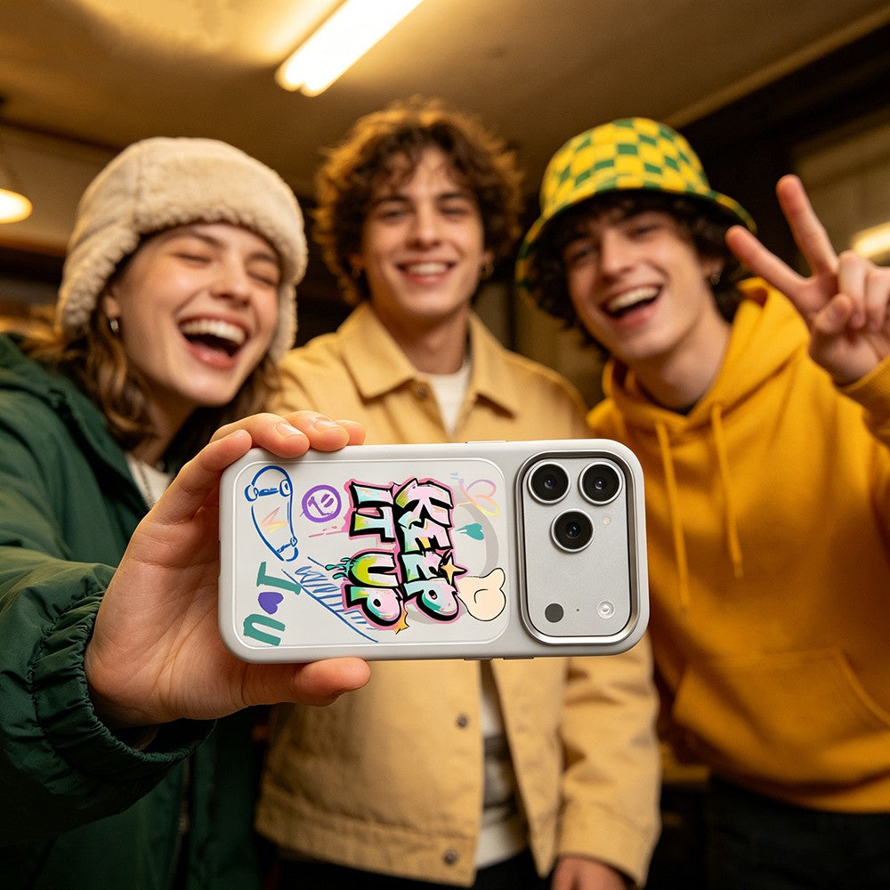 Apple iPhone 18 Pro Kılıf M-safe Şarj Özellikli 3D Baskılı Tasarım Mutural Graffiti Serisi Kapak