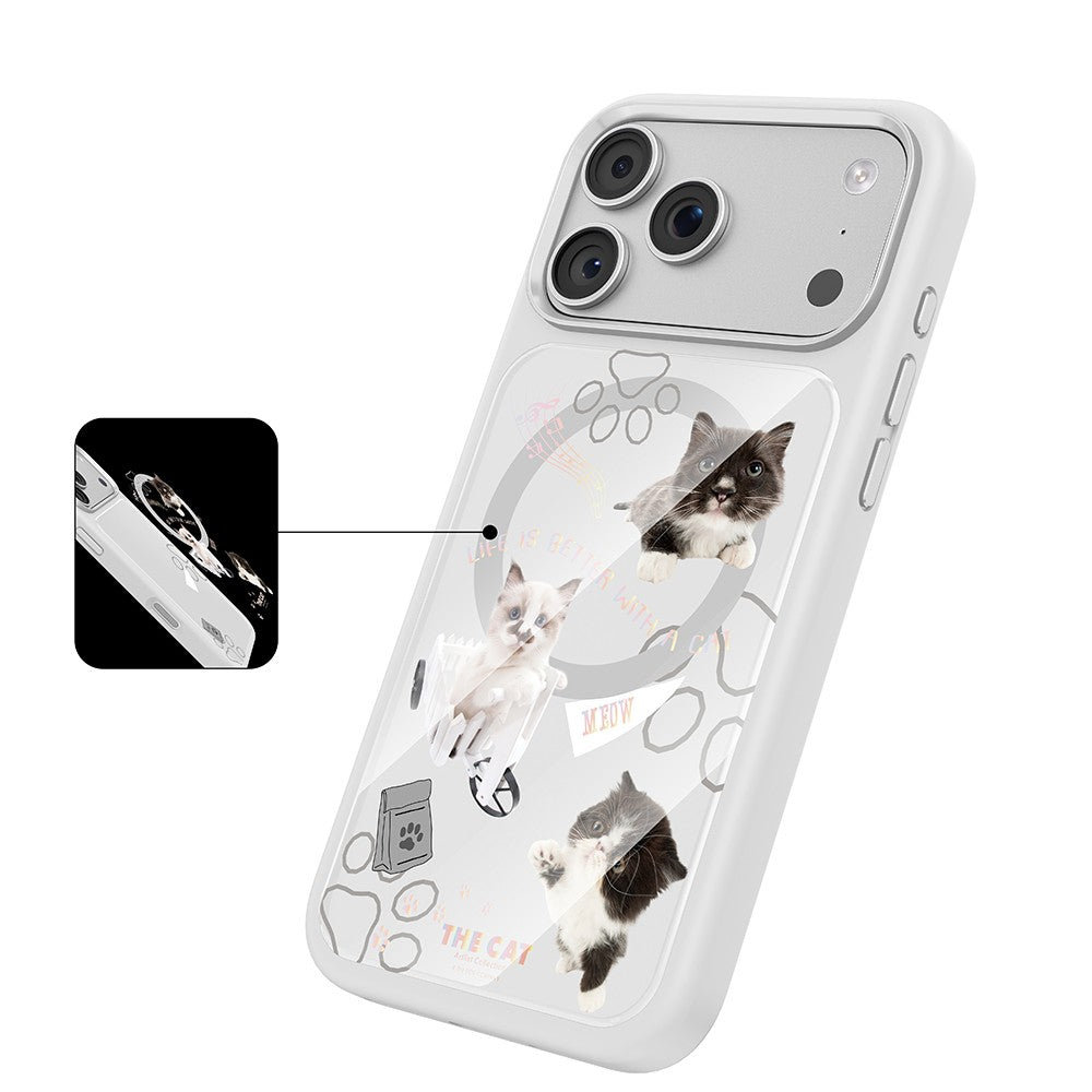 Apple iPhone 18 Pro Kılıf M-safe Şarj Özellikli 3D Baskılı Tasarım Mutural The Cat Serisi Kapak