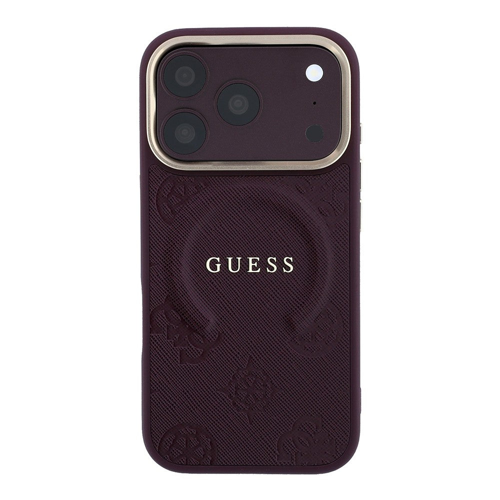 Apple iPhone 18 Pro Max Kılıf Guess Orjinal Lisanslı M-safe Şarj Özellikli Sıcak Baskılı Yazı Logolu C-Magnet PU Deri Peony Kapak