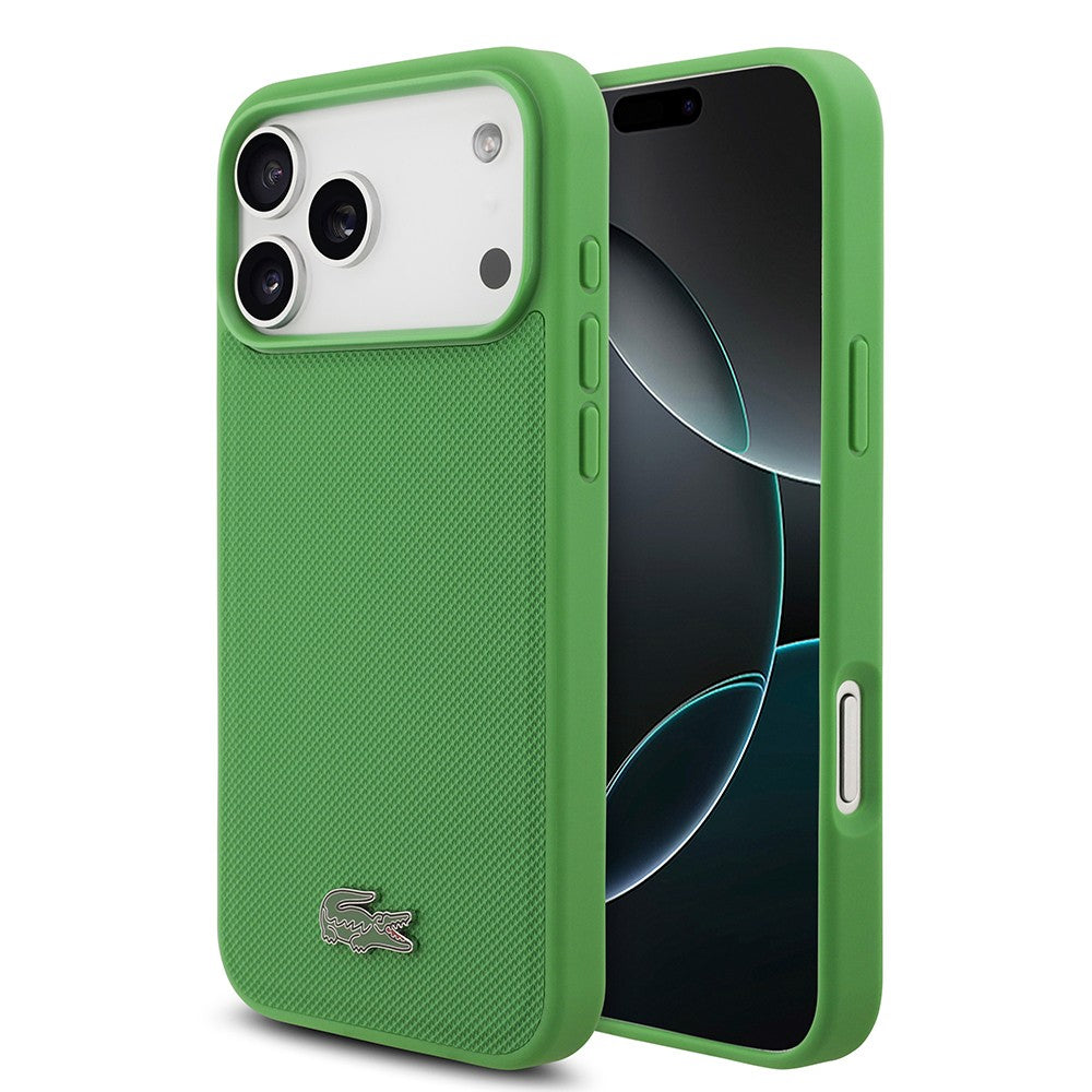 Apple iPhone 18 Pro Max Kılıf Lacoste Orjinal Lisanslı M-safe Şarj Özellikli PU Pike Desenli Metal Logolu Kapak