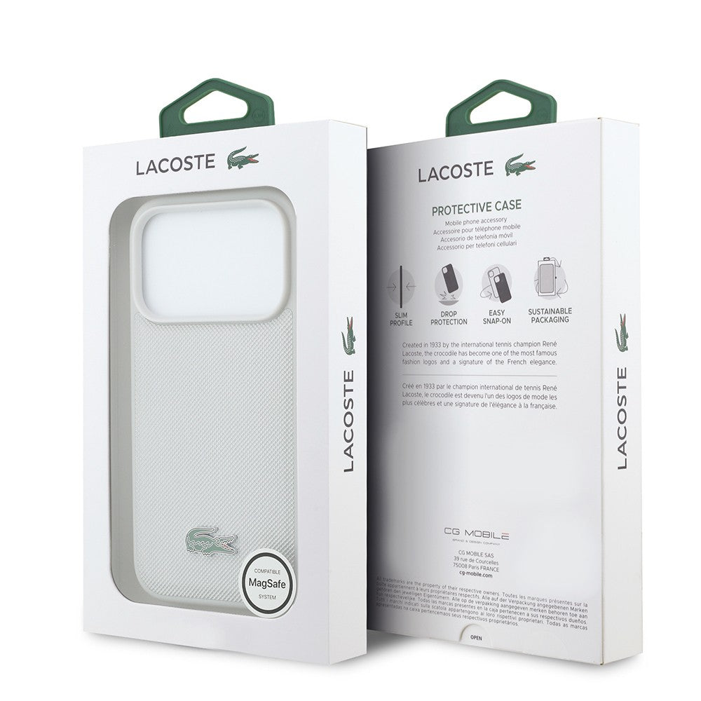 Apple iPhone 18 Pro Max Kılıf Lacoste Orjinal Lisanslı M-safe Şarj Özellikli PU Pike Desenli Metal Logolu Kapak