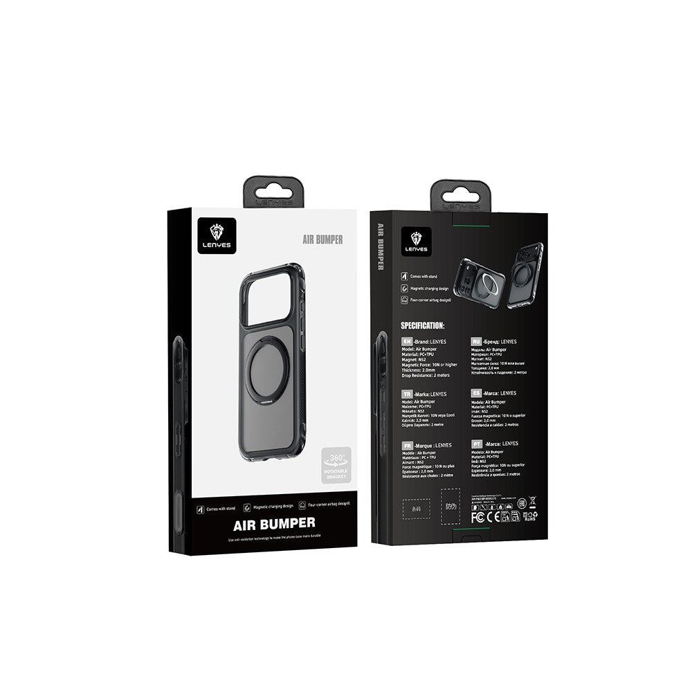 Apple iPhone 18 Pro Max Kılıf Lenyes Air Bumper Serisi M-safe Şarj Özellikli Airbag Tasarımlı Standlı Kapak