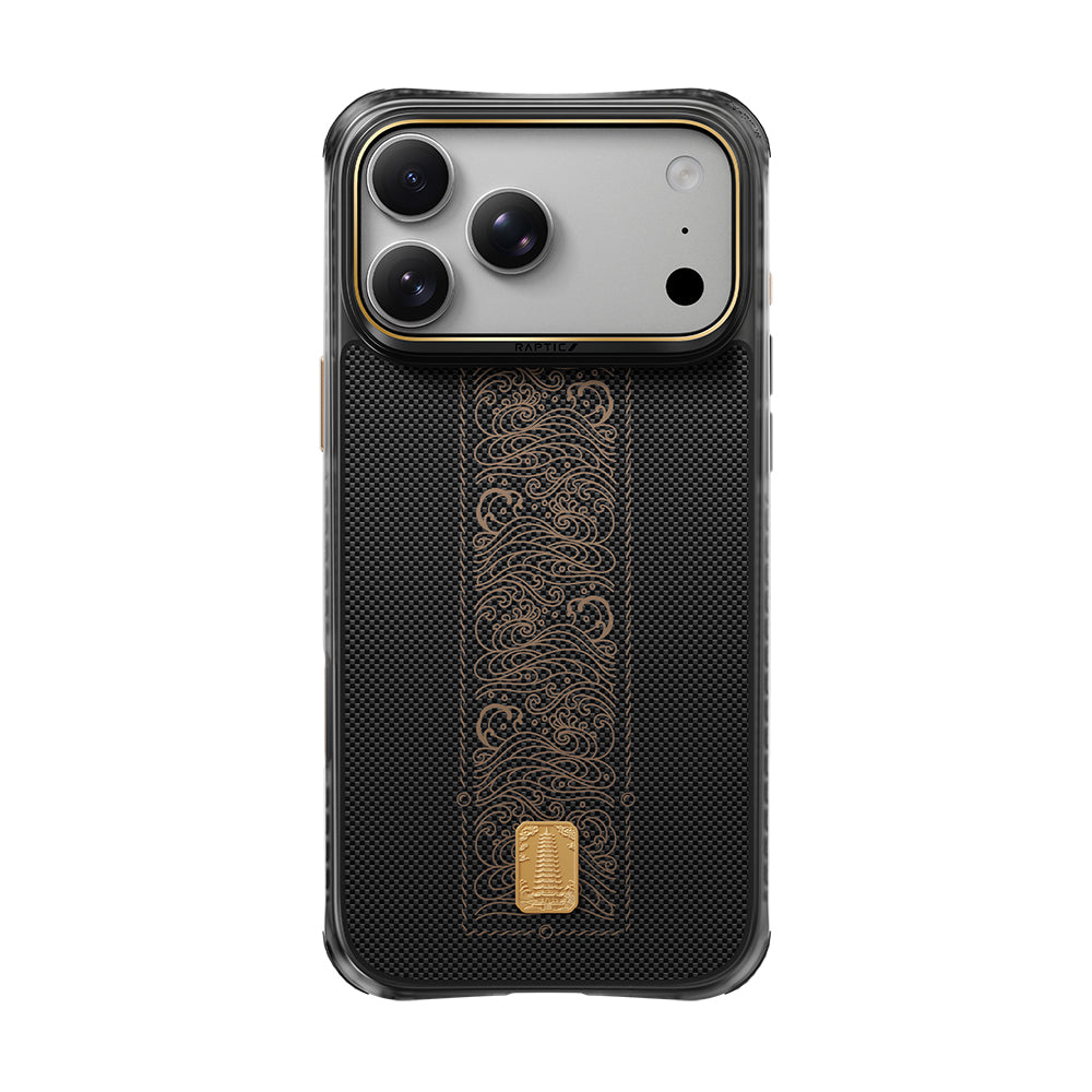 Apple iPhone 18 Pro Max Kılıf M-safe Şarj Özellikli Raptic Aramid Dual Rise Serisi 24 Ayar Altın Kaplamalı Karbon Kapak
