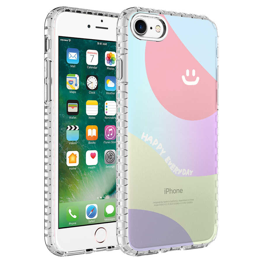 Apple iPhone 7 Kılıf Airbag Kenarlı Renkli Desenli Silikon Zore Elegans Kapak