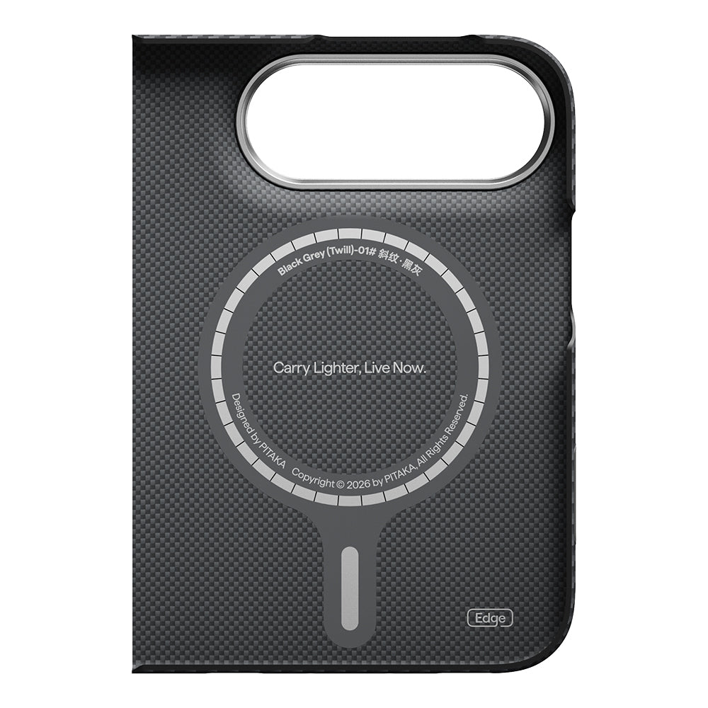 Apple iPhone Duo Kılıf M-safe Şarj Özellikli 600D Aramid Karbon Fiber Pitaka Edge Serisi Black-Grey Twill Kapak
